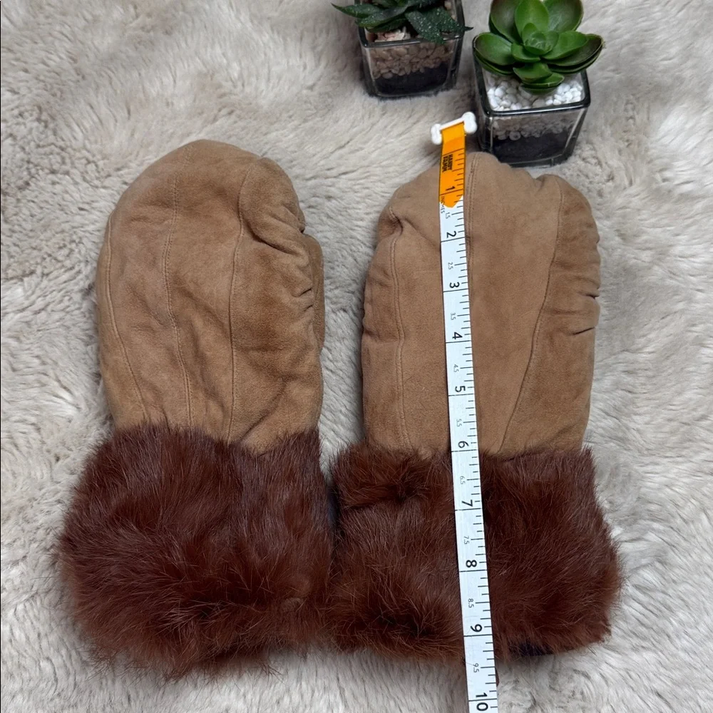 Jacob Ash Holdings Leather Mittens Faux Fur Detail Women's Medium Lined